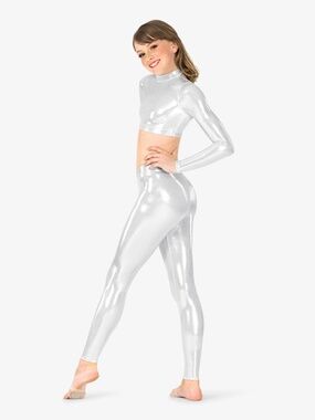 Double Platinum Silver Metallic Performance Leggings Pants Child LC Dance N7730C